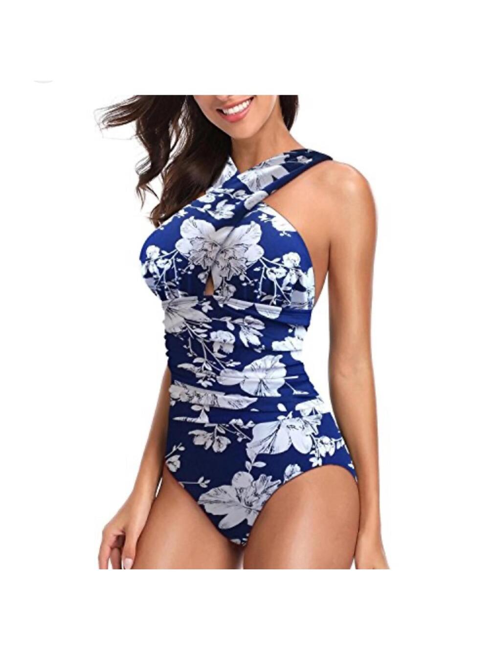 YOUDIAN Women's One Piece Tummy Control Front Cross Backless Swimsuit NWT
